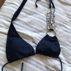 Navy Blue rhinestone bathing suit to in size small